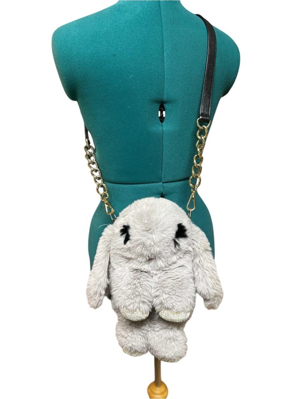 Grey Messenger Cross Body Bag Bejeweled Paws Bunny Rabbit Small